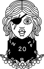 human rogue with natural twenty dice roll illustration