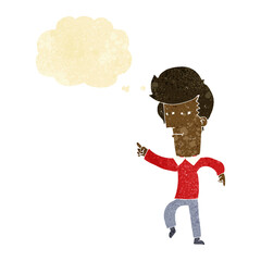 cartoon man accusing with thought bubble