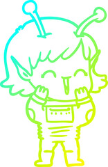 cold gradient line drawing cartoon alien girl giggling