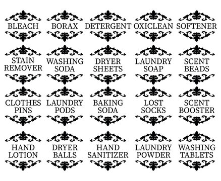 Beautiful vintage style collection of Laundry Room printable labels vector illustration set