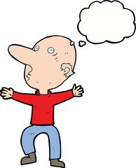 cartoon worried middle aged man with thought bubble