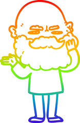 rainbow gradient line drawing cartoon man with beard frowning