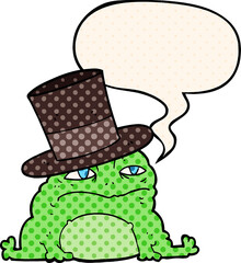 cartoon rich toad and speech bubble in comic book style