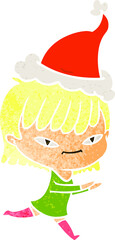 retro cartoon of a woman wearing santa hat