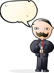 cartoon old man with mustache with speech bubble