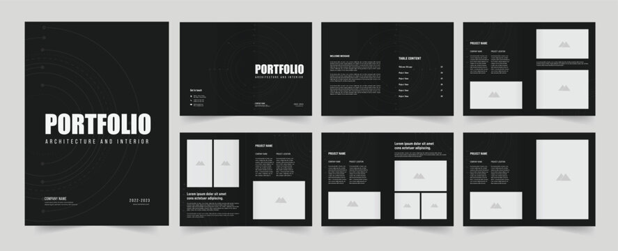 Portfolio layout design. Use for architecture portfolio, interior portfolio, business portfolio, photography portfolio, brochure, look book. 