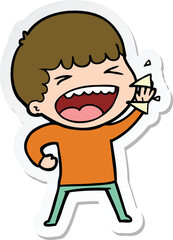 sticker of a cartoon laughing man