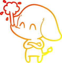 warm gradient line drawing cute cartoon elephant spouting water