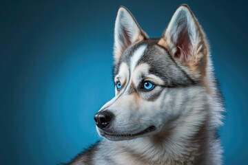 Fototapeta premium Side pose of a fluffy husky. Generative AI.