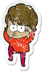 distressed sticker of a cartoon woman