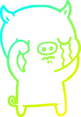 cold gradient line drawing cartoon pig crying