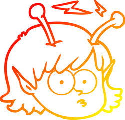 warm gradient line drawing cartoon telepathic alien space girl face