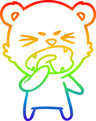 rainbow gradient line drawing angry cartoon bear shouting