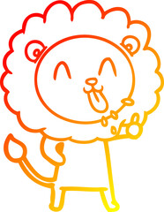 warm gradient line drawing happy cartoon lion