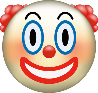 Circus clown emoji. Emoticon with red nose, funny face