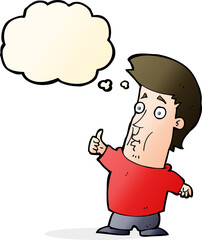 cartoon man giving thumbs up sign with thought bubble