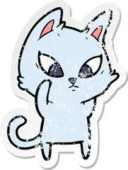 distressed sticker of a confused cartoon cat