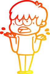 warm gradient line drawing worried cartoon boy