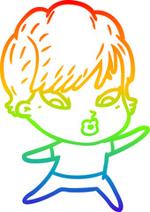 rainbow gradient line drawing cartoon woman