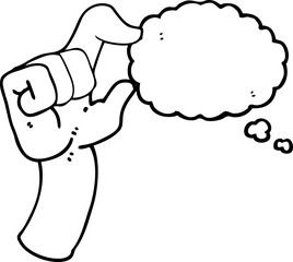 thought bubble cartoon hand making smallness gesture