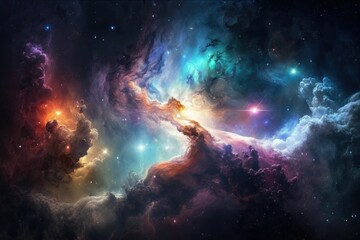 Fototapeta na wymiar Abstract outer space endless nebula galaxy background. Generative AI.