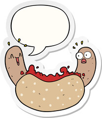 cartoon hotdog and speech bubble sticker