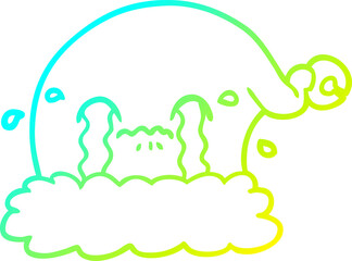 cold gradient line drawing cartoon christmas santa hat crying