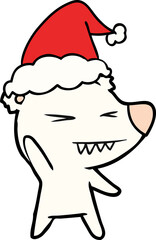 angry polar bear line drawing of a wearing santa hat