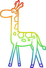 rainbow gradient line drawing cartoon walking giraffe