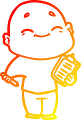 warm gradient line drawing happy cartoon bald man