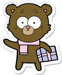 sticker of a nervous christmas bear cartoon