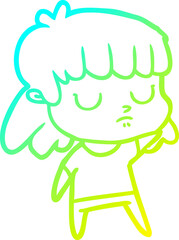 cold gradient line drawing cartoon indifferent woman