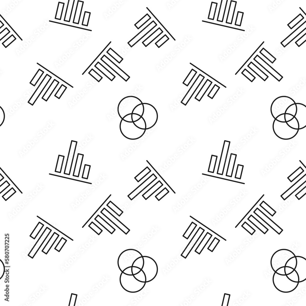 Poster Seamless pattern of intersected circles and progress bar is made of line icons