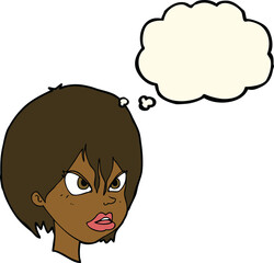 cartoon annoyed woman with thought bubble