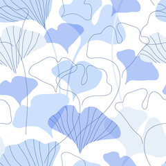 Abstract gingko leaves silhouettes and continuous line art wallpaper