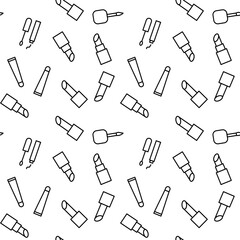 Seamless vector repeating pattern of various lipsticks made of line icons for polygraphy and websites