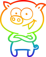 rainbow gradient line drawing cheerful pig cartoon