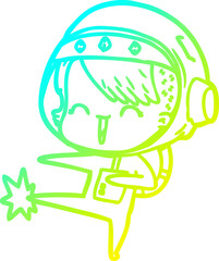 cold gradient line drawing happy cartoon space girl kicking