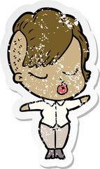 distressed sticker of a cartoon pretty hipster girl