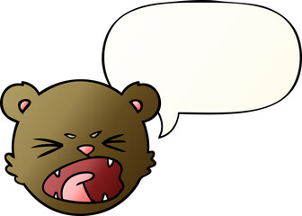 cute cartoon teddy bear face and speech bubble in smooth gradient style