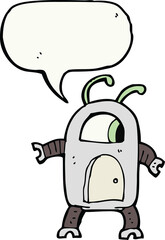 cartoon alien robot with speech bubble