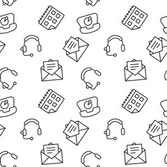 Vector seamless pattern of phone, headphones, letter in envelope, calendar on white background. It can be used for textile, backgrounds, placards