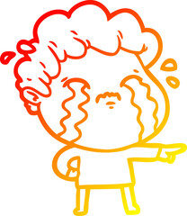 warm gradient line drawing cartoon man crying