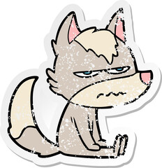 distressed sticker of a cartoon annoyed wolf