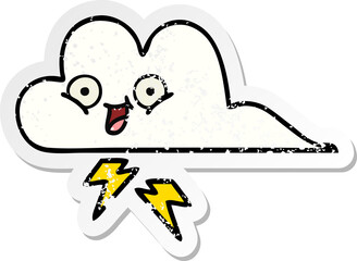 distressed sticker of a cute cartoon thunder cloud
