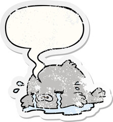 cartoon crying fish and speech bubble distressed sticker