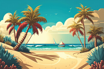 Fototapeta na wymiar Tropical beach abstract background. Graphic art design illustration. Generative ai