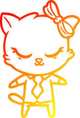 warm gradient line drawing cute cartoon business cat with bow