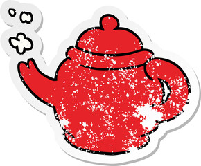 distressed sticker cartoon doodle of a blue tea pot