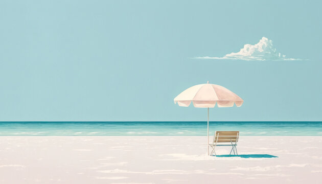 Pastel colors of tropical beach drawing background. Summer holiday and travel vacation concept. Generative AI